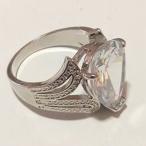 Women's Teardrop Silver-Tone Statement Wedding Rings